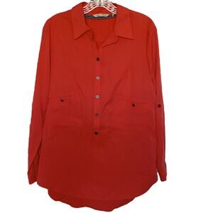 Soft Surroundings Women's Small Coral Takara Tencel Pullover Button-Front Top
